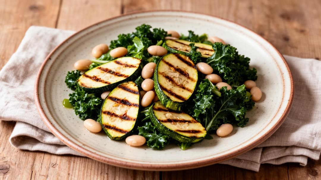 Roasted zucchini with white beans and kale